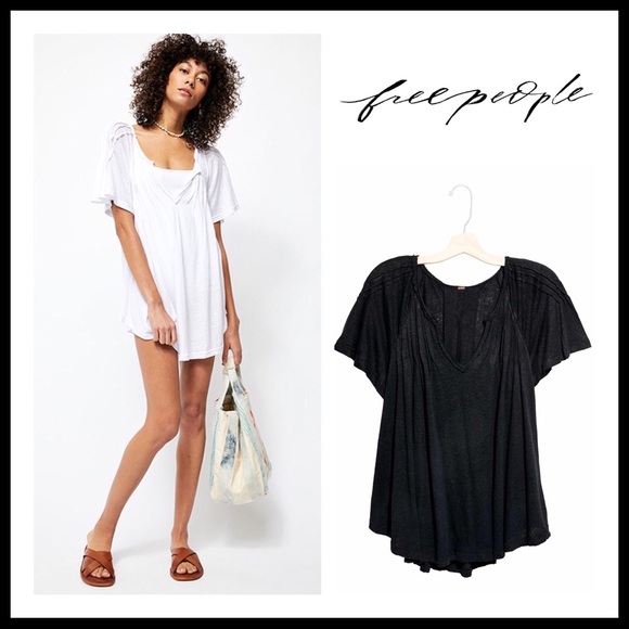 FREE PEOPLE BOHO TUNIC TEE FLOWY V-NECK TOP A2C - Picture 16 of 16